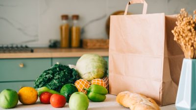 fresh-vegetables-and-baguette-on-kitchen-counter